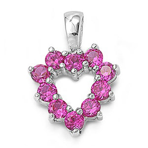 Halo Studded Promise Heart Pendant Pink Simulated CZ .925 Sterling Silver Charm