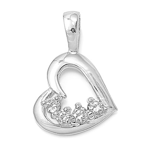 High Polish Cluster Heart Pendant Clear Simulated CZ .925 Sterling Silver Charm