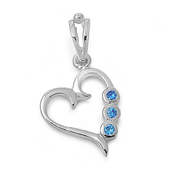 Sterling Silver Circle Filigree Swirl Heart Pendant Blue Simulated Topaz Charm