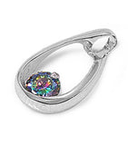 Sterling Silver Unique Cutout Solitaire Rainbow Simulated Topaz Pendant Charm