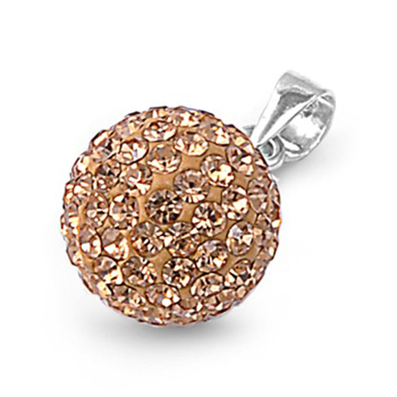 Studded Disco Ball Pendant Yellow Rhinestone .925 Sterling Silver Elegant Charm