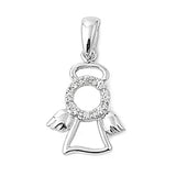 Shiny Angel Outline Pendant Clear Simulated CZ .925 Sterling Silver Cute Charm