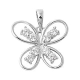 High Polish Butterfly Pendant Clear Simulated CZ .925 Sterling Silver Charm