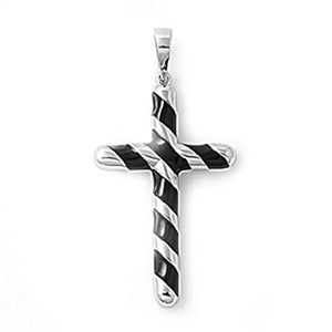 Striped Dual-Tone Cross Pendant .925 Sterling Silver Twist Religious Charm