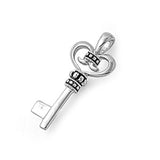 Crown Shiny Skeleton Key Pendant .925 Sterling Silver Heart High Polish Charm