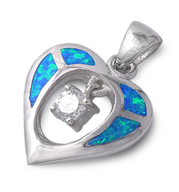 Cute Dangling Heart Pendant Clear Simulated CZ .925 Sterling Silver Love Charm