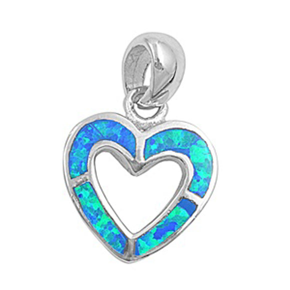 Mosaic Promise Heart Pendant Blue Simulated Opal .925 Sterling Silver Charm