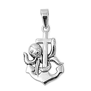 Boat Anchor Nautical Octopus Pendant .925 Sterling Silver Cross Ship Ocean Charm