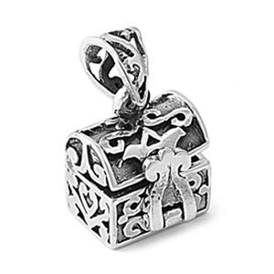 Chest Filigree Swirl Prayer Box Pendant .925 Sterling Silver Hinge Lid Charm