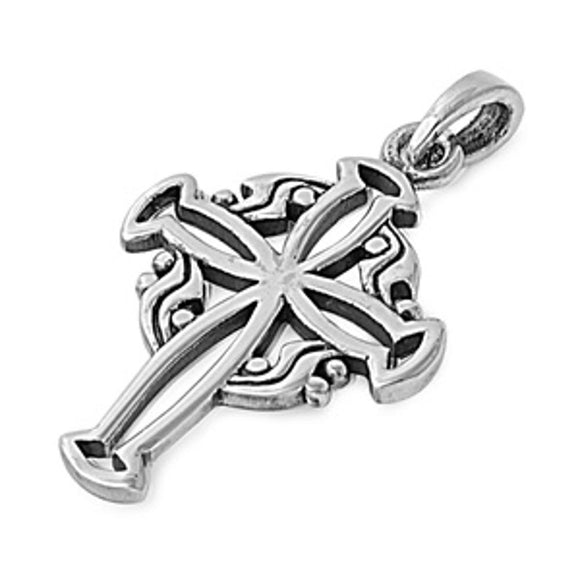 Cutout Ornate Vintage Cross Pendant .925 Sterling Silver Open Bead Charm