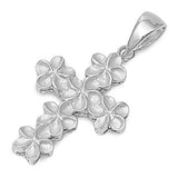 Plumeria Unique Floral Cross Pendant .925 Sterling Silver Flower Blossom Charm