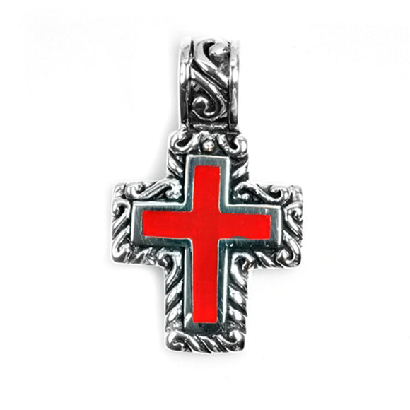 Bold Statement Cross Pendant Simulated Carnelian .925 Sterling Silver Charm