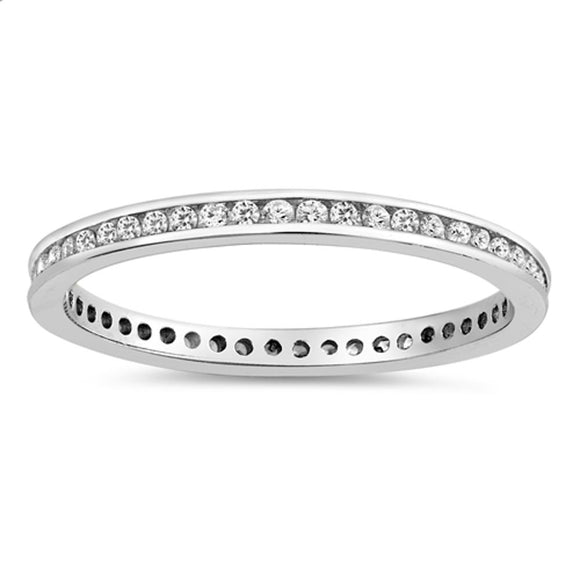 Clear CZ Thin Eternity Stackable Ring New .925 Sterling Silver Band Sizes 2-10