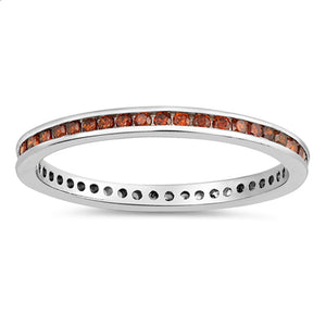 Garnet CZ Round Eternity Promise Ring New .925 Sterling Silver Band Sizes 2-9