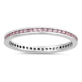 Pink CZ Round Eternity Stackable Ring New .925 Sterling Silver Band Sizes 2-10