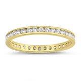 White CZ Yellow Gold-Tone Eternity Ring New .925 Sterling Silver Band Sizes 1-10