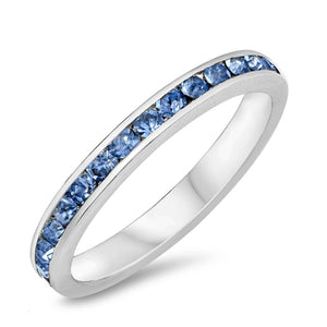 Aquamarine CZ Beautiful Eternity Stackable Ring Sterling Silver Band Sizes 3-12