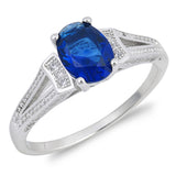 Oval Blue Sapphire CZ Vintage Bridal Engagement Sterling Silver Ring Sizes 4-12