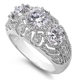 Round White CZ Filigree Engagement Ring New .925 Sterling Silver Band Sizes 5-10