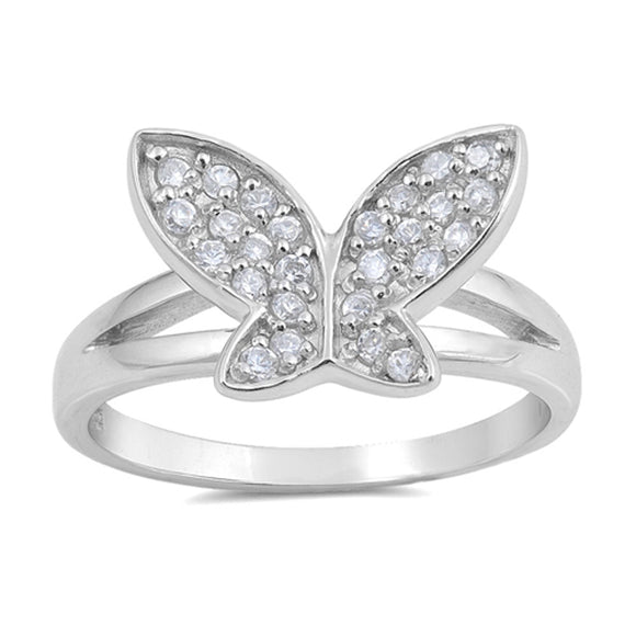 Clear CZ Micro Pave Butterfly Fantasy Ring .925 Sterling Silver Band Sizes 5-9