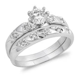 Round Clear CZ Bridal Solitaire Engagement Ring Sterling Silver Band Sizes 5-9