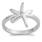 White CZ Beautiful Starfish Solitaire Ring .925 Sterling Silver Band Sizes 5-9