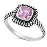 Pink CZ Oxidized Twisted Bali Ring New .925 Sterling Silver Band Sizes 4-9