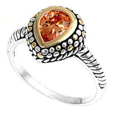 Teardrop Champagne CZ Gold-Tone Bead Ring .925 Sterling Silver Band Sizes 5-9