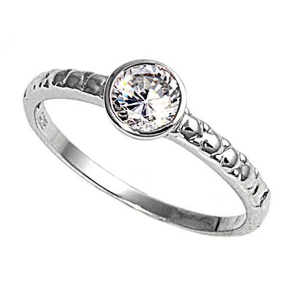 Round Clear CZ Bezel Solitaire Fashion Ring .925 Sterling Silver Band Sizes 5-9