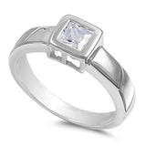 Clear CZ Square Bezel Solitaire Wedding Ring 925 Sterling Silver Band Sizes 7-9