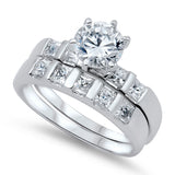 White CZ Round Solitaire Elegant Ring Set .925 Sterling Silver Band Sizes 5-10