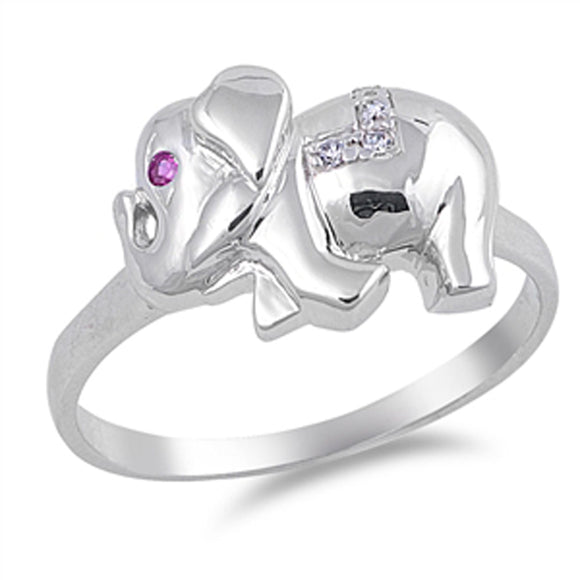 Ruby CZ Fashion Elephant Animal Ring New .925 Sterling Silver Band Sizes 4-9