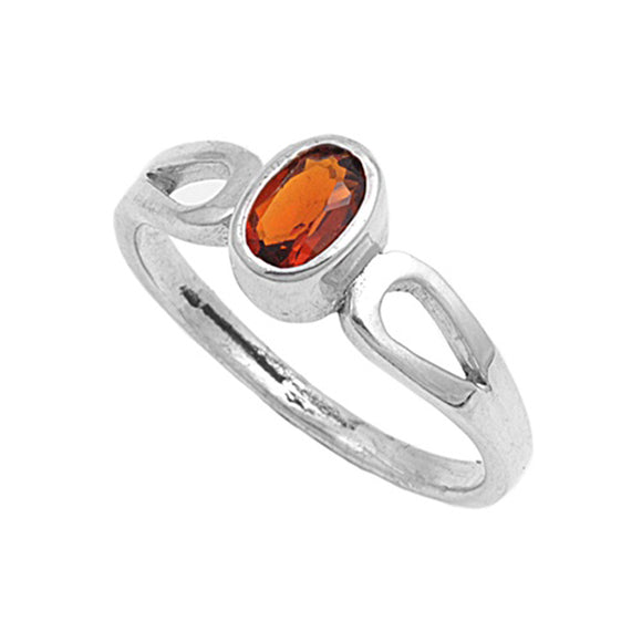 Oval Garnet CZ Polished Bezel Ring New .925 Sterling Silver Band Sizes 5-8