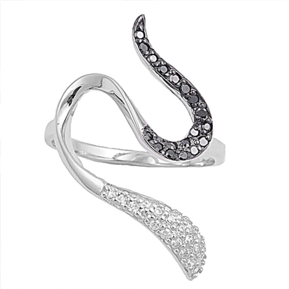 Snake Black CZ Micro Pave Wave Ring New .925 Sterling Silver Band Sizes 5-10