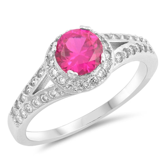 Round Ruby CZ Vintage Halo Engagement Ring .925 Sterling Silver Band Sizes 4-9