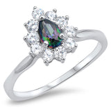 Teardrop Rainbow Topaz CZ Halo Ring New .925 Sterling Silver Band Sizes 4-11