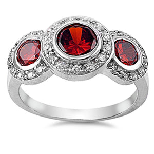 Garnet CZ Three Halo Round Vintage Ring New .925 Sterling Silver Band Sizes 5-10