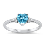 Sterling Silver Aquamarine CZ Heart Ring Love Band Solid 925 New Sizes 3-12