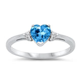 Women's Heart Blue Topaz CZ Promise Ring New 925 Sterling Silver Band Sizes 3-12