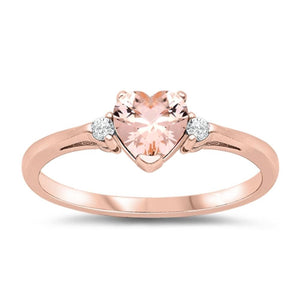 Rose Gold-Tone Champagne CZ Heart Ring New .925 Sterling Silver Band Sizes 3-10