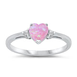 Pink Simulated Opal Heart Promise Ring New .925 Sterling Silver Band Sizes 4-12