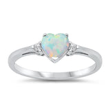 White Lab Opal Heart CZ Promise Ring New .925 Sterling Silver Band Sizes 3-12