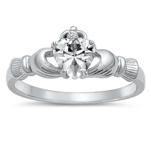 Clear CZ Claddagh Promise Heart Ring New .925 Sterling Silver Band Sizes 3-13