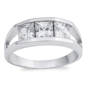 Square Clear CZ Tension Facet Wedding Ring .925 Sterling Silver Band Sizes 6-10