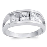 Square Clear CZ Tension Facet Wedding Ring .925 Sterling Silver Band Sizes 6-10