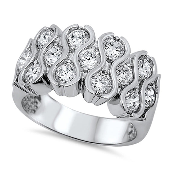 Round Clear CZ Infinity Curve Ring New .925 Sterling Silver Band Sizes 5-12