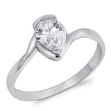 Clear CZ Bezel Teardrop Solitaire Ring 925 Sterling Silver Twist Band Sizes 4-9