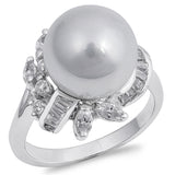 Clear CZ Freshwater Pearl Polished Ring New .925 Sterling Silver Band Sizes 5-9