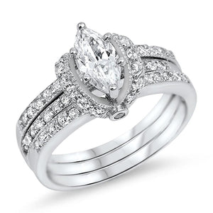 Marquise White CZ Bridal Engagement Ring Set 925 Sterling Silver Band Sizes 4-13