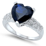 Large Blue Sapphire CZ Heart Promise Ring .925 Sterling Silver Band Sizes 4-11